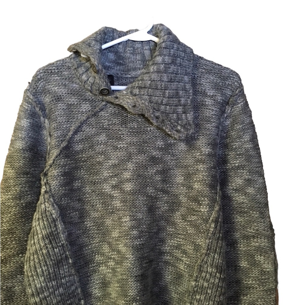 NWT Cable Stitch Wool Steel Grey Tweed Collar Long Sleeve Sweater Women’s Large
